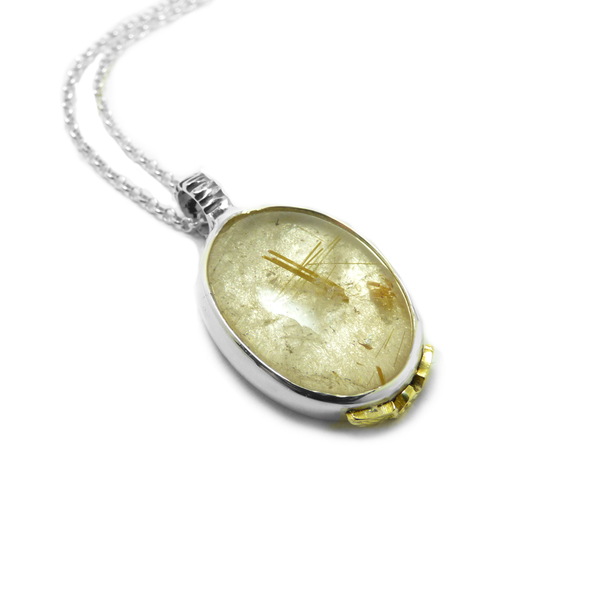 "Silver gold Rutile" - Χειροποίητο μενταγιόν από ασήμι 925 και Χαλαζία με χρυσό Ρουτίλιο!ξ - ασήμι, ημιπολύτιμες πέτρες, κρύσταλλα, κοντά