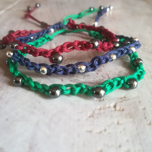 Adjustable crochet bracelet with silver plated beads or hematite stones - βελονάκι, κορδόνια, χάντρες, αυξομειούμενα - 2