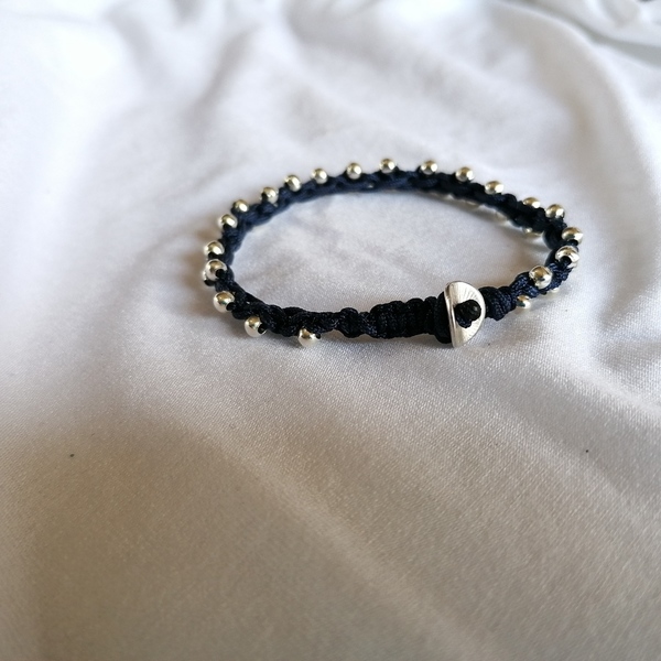 Macrame bracelet with silver plated beads or hematite stones - μακραμέ, χάντρες, boho, σταθερά, φθηνά - 3