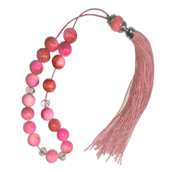Κομπολόι διακοσμητικό με γυάλινες χάντρες σε ροζ χρώμα, 37 εκατοστά. - γυαλί, με φούντες, κορδόνια, χάντρες