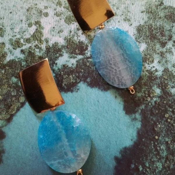 Σκουλαρίκι Blue Lagoon - επιχρυσωμένα, πέτρες, κρεμαστά - 4
