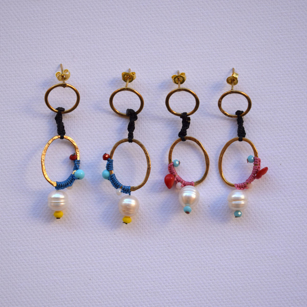 Οβάλ σκουλαρίκια σε δυο χρώματα.❣❣❣ - επιχρυσωμένα, μακριά, μπρούντζος, κρεμαστά, πέρλες - 4