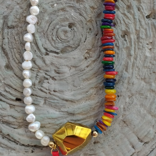 Pearl candy bead necklace - ημιπολύτιμες πέτρες, με φούντες, κοντά, boho, candy - 3