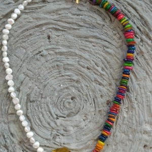 Pearl candy bead necklace - ημιπολύτιμες πέτρες, με φούντες, κοντά, boho, candy - 2