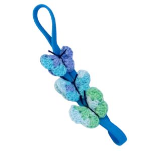 Κορδέλα λάστιχο με τρεις πλεκτές πεταλούδες (γαλάζιο, μπλε, τυρκουάζ) - κορίτσι, πεταλούδα, για παιδιά, αξεσουάρ μαλλιών