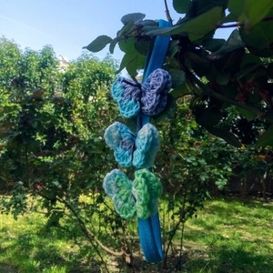 Κορδέλα λάστιχο με τρεις πλεκτές πεταλούδες (γαλάζιο, μπλε, τυρκουάζ) - κορίτσι, πεταλούδα, για παιδιά, αξεσουάρ μαλλιών - 5