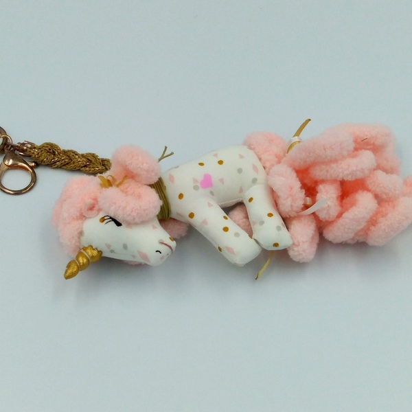 Μπρελοκακι μονοκερος 15χ7εκατοστα.λευκο με ροζ και χρυσες πιτσιλιες - παιχνίδια, μονόκερος, σπιτιού - 2