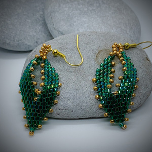 Κρεμαστά πράσινα σκουλαρίκια - επιχρυσωμένα, πέτρες, κρεμαστά