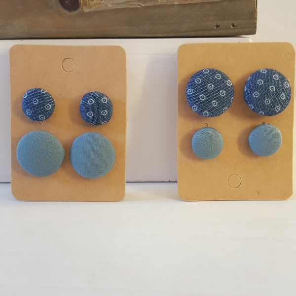 Σκουλαρικια stud απο υφασματινο κουμπια "polka dots" σε τρία χρώματα και δύο μεγέθη. - καρφωτά, φθηνά