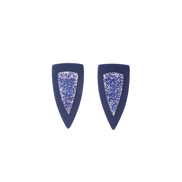 "Poseidon" blue modern earrings - ασήμι, γεωμετρικά σχέδια, καρφωτά, polymer clay