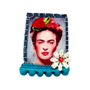 Καρφίτσα γυναικεία, Frida, ύφασμα, 8 χ 5,5 εκ.,boho-mexican,Νο 1. - ύφασμα, γυναικεία, χειροποίητα, frida kahlo