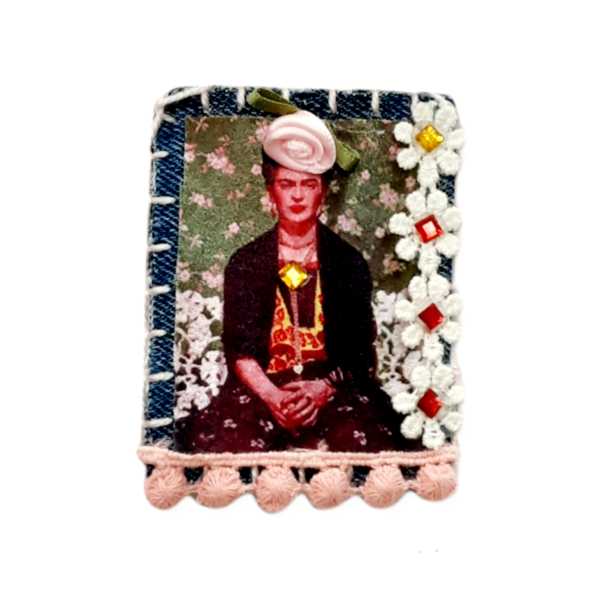 Καρφίτσα γυναικεία,Frida, υφασμα, χειροποίητη, 7 χ 5,5 εκ.,boho-mexican,No 2. - ύφασμα, χειροποίητα, frida kahlo