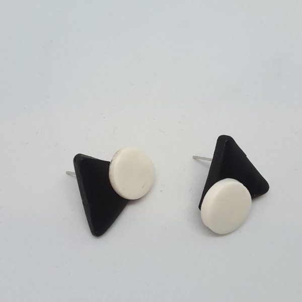 Ασπρόμαυρα σκουλαρίκια από πολυμερή πηλό - πηλός, καρφωτά - 3