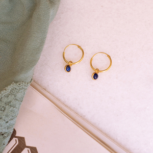 Mini hoops Lapis Lazuli 925° - ασήμι, επιχρυσωμένα, κρίκοι, μικρά - 2