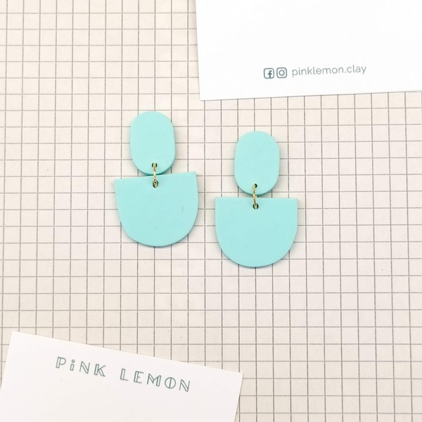 Χειροποίητα σκουλαρίκια σε aqua | Pink Lemon - πηλός, boho, κρεμαστά, faux bijoux - 2