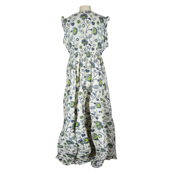 Φόρεμα κρουαζέ με πράσινα και μπλε λουλούδια - βαμβάκι, αμάνικο, φλοράλ - 3