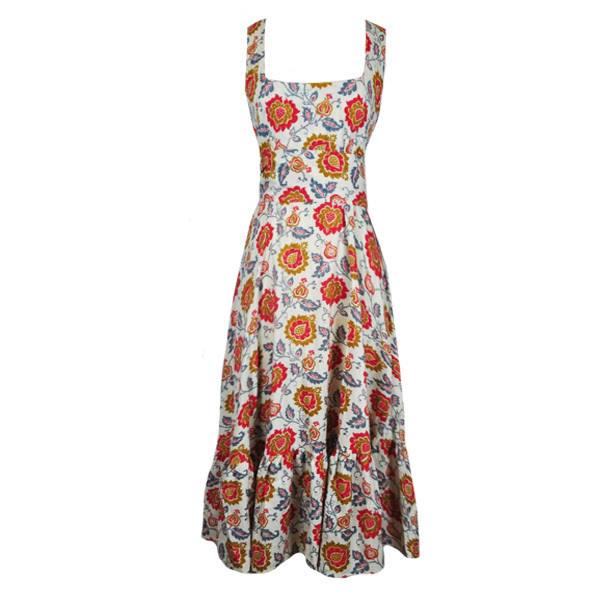 Φόρεμα 60΄s με πορτοκαλί λουλούδια - βαμβάκι, midi, χειροποίητα, φλοράλ - 2
