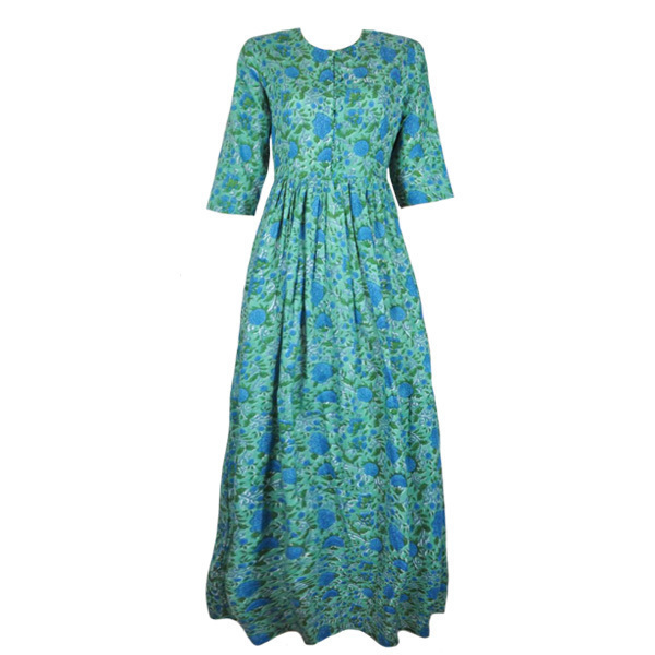 Φόρεμα maxi πράσινο με λουλούδια - βαμβάκι, φλοράλ