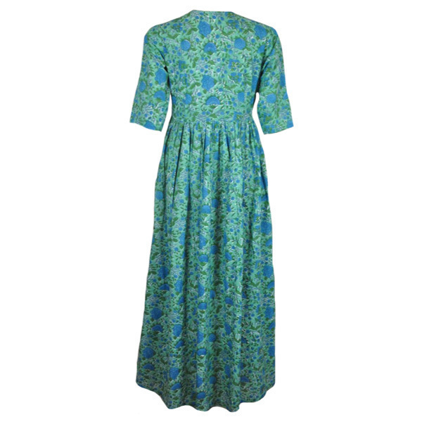 Φόρεμα maxi πράσινο με λουλούδια - βαμβάκι, φλοράλ - 2