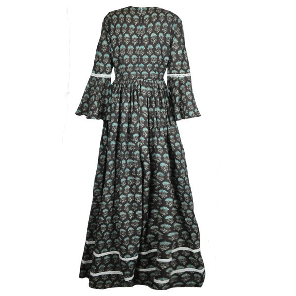 Φόρεμα maxi με βολάν - βαμβάκι, χειροποίητα, φλοράλ - 3