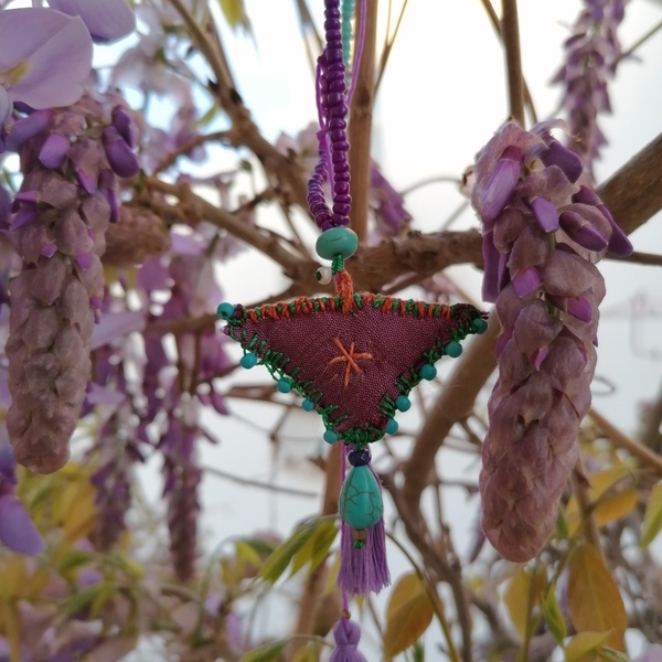 Ροζαριο Φυλαχτο boho - ροζάριο, ημιπολύτιμες πέτρες, ύφασμα, boho - 2