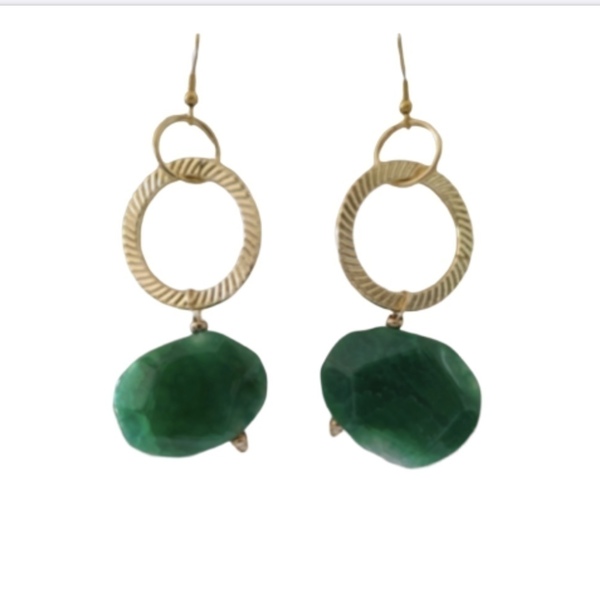 Emerald & Gold Earrings - πέτρες, μακριά, κρεμαστά