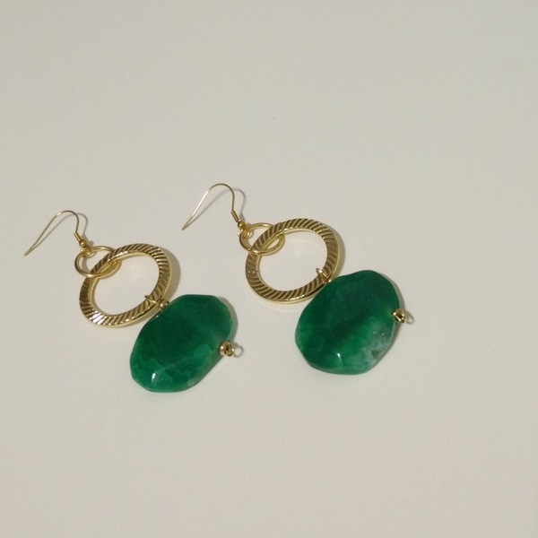 Emerald & Gold Earrings - πέτρες, μακριά, κρεμαστά - 2