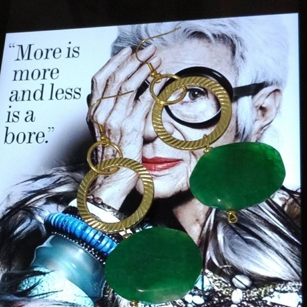 Emerald & Gold Earrings - πέτρες, μακριά, κρεμαστά - 3