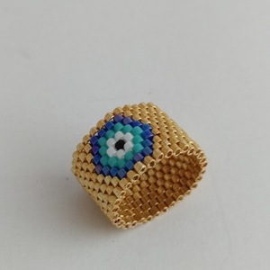 Boho chic, evil eye, miyuki ring - μάτι, miyuki delica, boho - 4