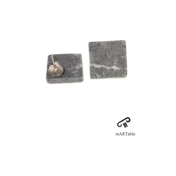 Καρφωτά σκουλαρίκια μαύρα τετράγωνα από Ελληνικό ακατέργαστο μάρμαρο και ατσάλι - μαμά, καρφωτά, ατσάλι, φθηνά - 2