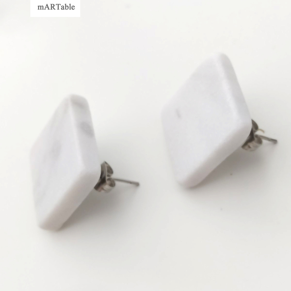 Marble S Q U A R E stone stud earrings for women-Χειροποίητα καρφωτά σκουλαρίκια από φυσικό πέτρωμα - χειροποίητα, μαμά, καρφωτά, ατσάλι, φθηνά - 3