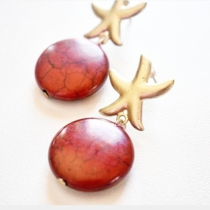 Star earrings - επιχρυσωμένα, ορείχαλκος, πέτρες, καρφωτά, boho - 2