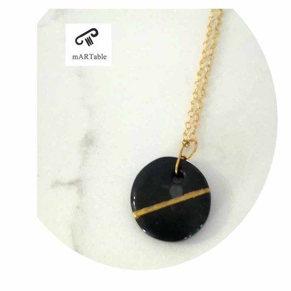B L A C K circle stone necklace for women-Χειροποίητο Κρεμαστό από φυσικό πέτρωμα! - ασήμι, επιχρυσωμένα, χειροποίητα - 4