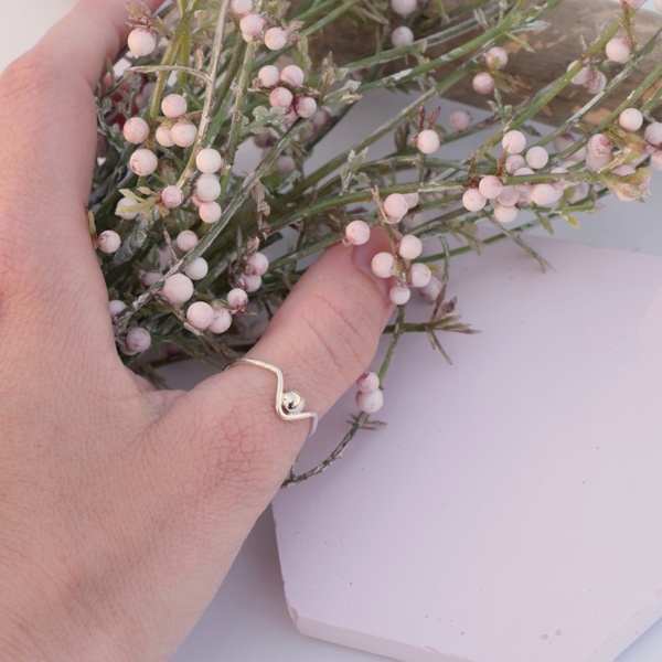 Ανοιχτό δαχτυλίδι chevron με σφαίρα ασήμι 925 - ασήμι, γεωμετρικά σχέδια, βεράκια, μικρά, boho, αυξομειούμενα, φθηνά