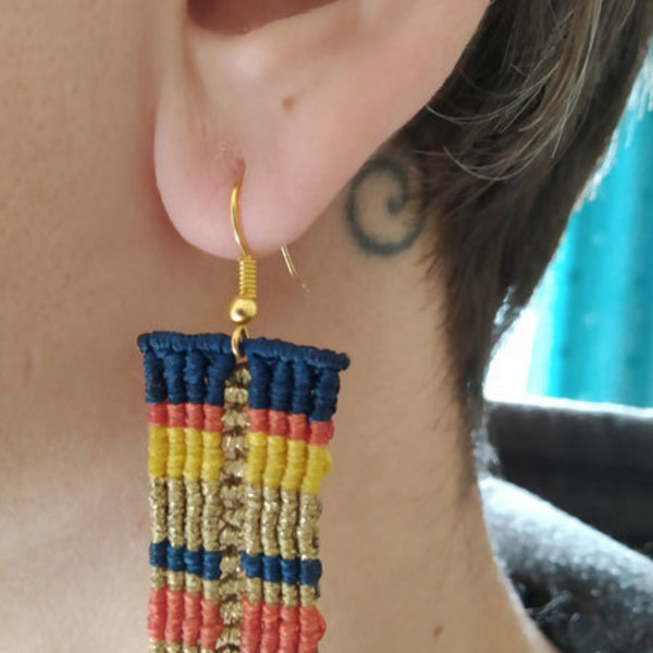 macrame bojo earrings - μακραμέ, boho, κρεμαστά, πλεκτά - 2