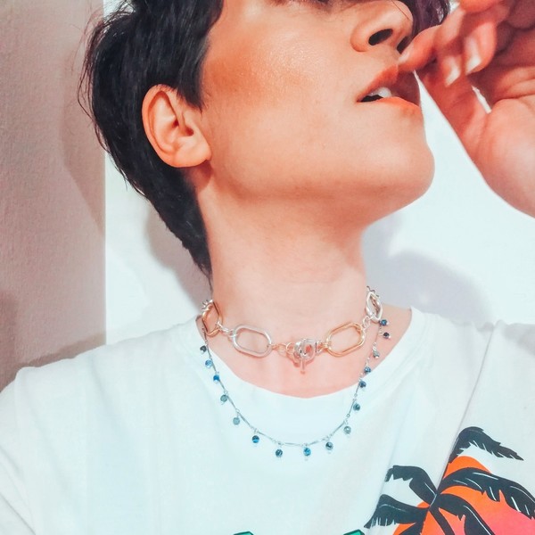CHOKER ΜΕ ΚΡΙΚΟΥΣ ΑΛΥΣΙΔΑΣ Τ CLASP - επάργυρα, επιχρυσωμένα, γιορτή της μητέρας, κοντά, αλυσίδες - 3