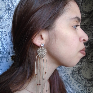 macrame σκουλαρικα με χαντρες - μακραμέ, πέτρες, μακριά, κρεμαστά, πλεκτά - 3