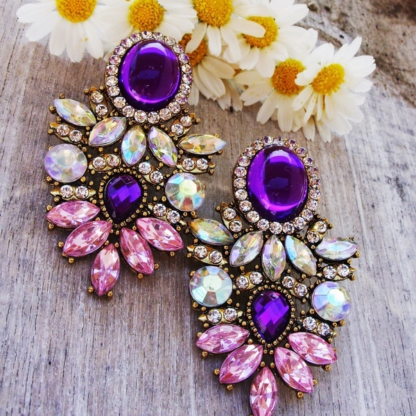 purple earrings - καρφωτά