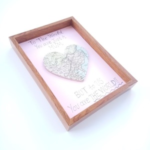 Κορνίζα Καδράκι με Ξύλινη Καρδιά Χάρτης ♥ Μαμά - πίνακες & κάδρα, καρδιά, μαμά
