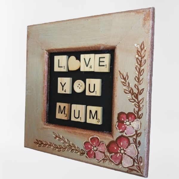 Ξύλινη κορνίζα "love you mum" - vintage, πίνακες & κάδρα, διακοσμητικά, γιορτή της μητέρας, δώρα για γυναίκες - 4