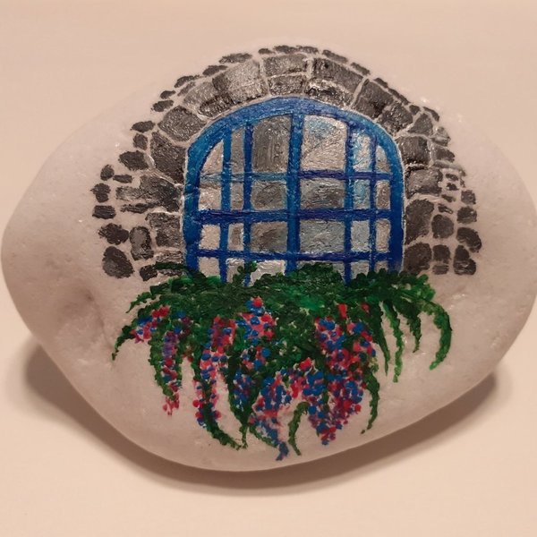 Νησιώτικο παράθυρο, Ζωγραφισμένο σε πέτρα θαλάσσης - πέτρα, διακοσμητικές πέτρες