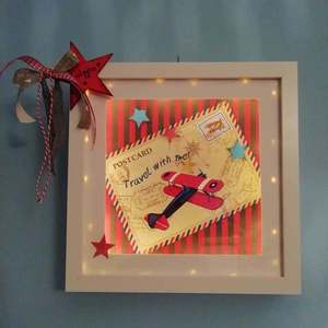 Κάδρο σκιών- Shadow Box φωτιζόμενο με θέμα το "Κόκκινο Αεροπλάνο" - πίνακες & κάδρα, αγόρι, δώρα γενεθλίων, δώρο γέννησης - 3