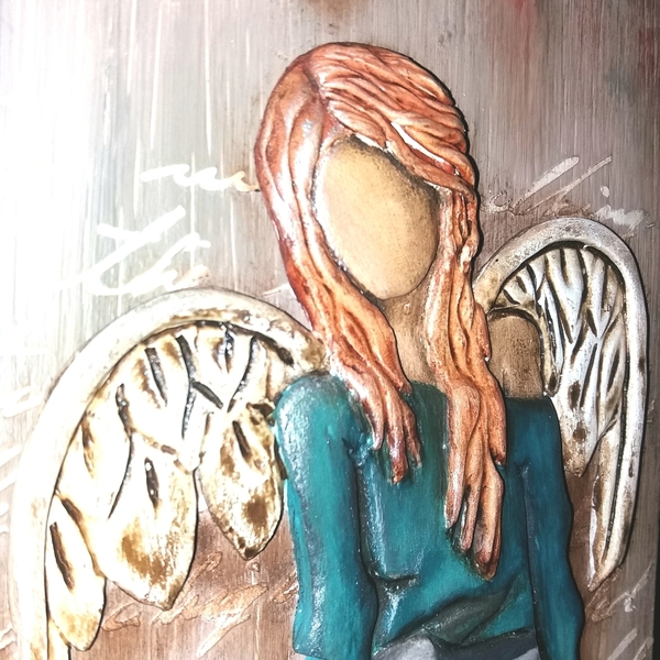 Πίνακας art clay "sweet angel" - πίνακες & κάδρα, πηλός - 3
