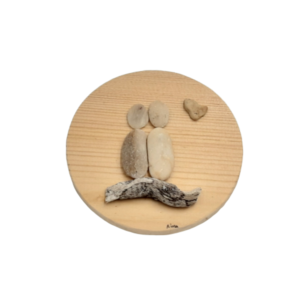 Ξύλινο μαγνητάκι με παράσταση από βότσαλα, ζευγάρι (9cm) - ξύλο, χειροποίητα, δώρα επετείου, διακοσμητικά, ιδεά για δώρο, αγ. βαλεντίνου - 2