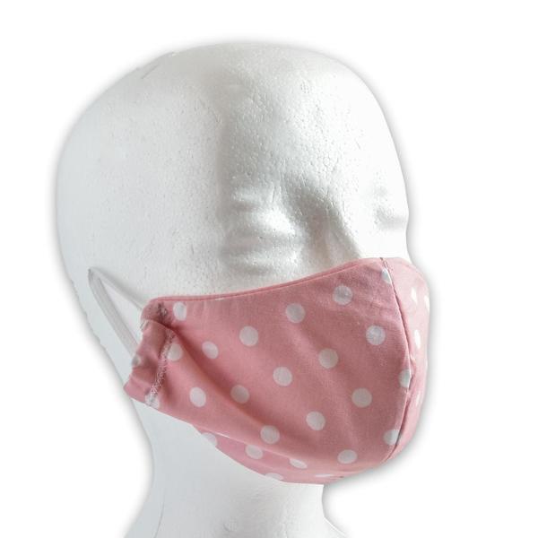 Βαμβακερή μάσκα προσώπου επαναχρησιμοποιούμενη, ροζ πουά - ύφασμα, γυναικεία, για παιδιά, για ενήλικες, μάσκα προσώπου, μάσκες προσώπου - 3