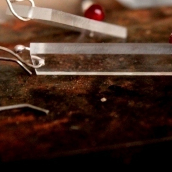 Διάφανα σκουλαρίκια απο Plexiglas καρνεόλη ασημι - ασήμι, πέτρες, plexi glass, κρεμαστά - 2