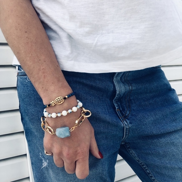 Light blue Agate bracelet - ημιπολύτιμες πέτρες, αλυσίδες, αχάτης, μοντέρνο, επιχρυσωμένα - 2