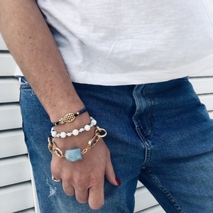 Light blue Agate bracelet - ημιπολύτιμες πέτρες, αλυσίδες, αχάτης, μοντέρνο, επιχρυσωμένα - 2