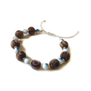 Wooden beads bracelet - ξύλο, μοντέρνο, μάτι, χάντρες, αυξομειούμενα