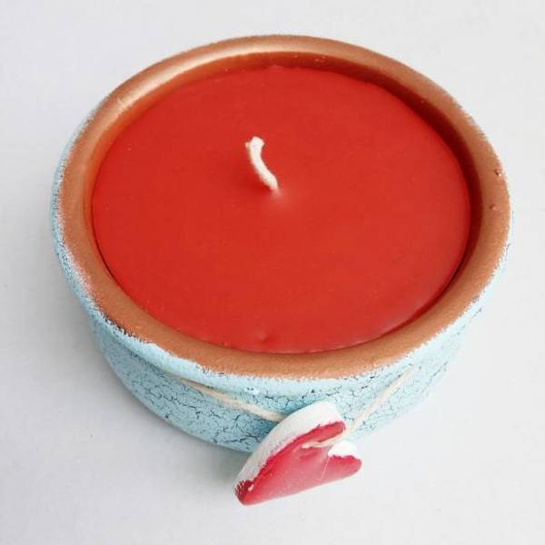 Χειροποίητο αρωματικό κερί σε πήλινο δοχείο - ζωγραφισμένα στο χέρι, πηλός, αρωματικά κεριά - 3
